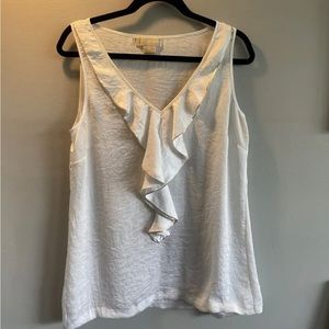 MICHAEL KORS Womans Size 10 Sleeveless Ruffle Sequin V-neck Blouse White
